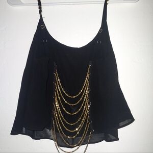 Chic Black Top with Gold Chain Accents